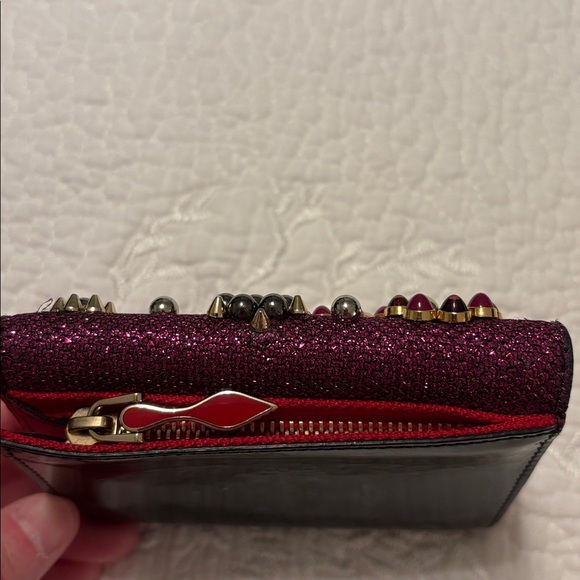 Christian Louboutin Valentine Studs Trifold Wallet Pink heart Multi studs - Picture 3 of 4